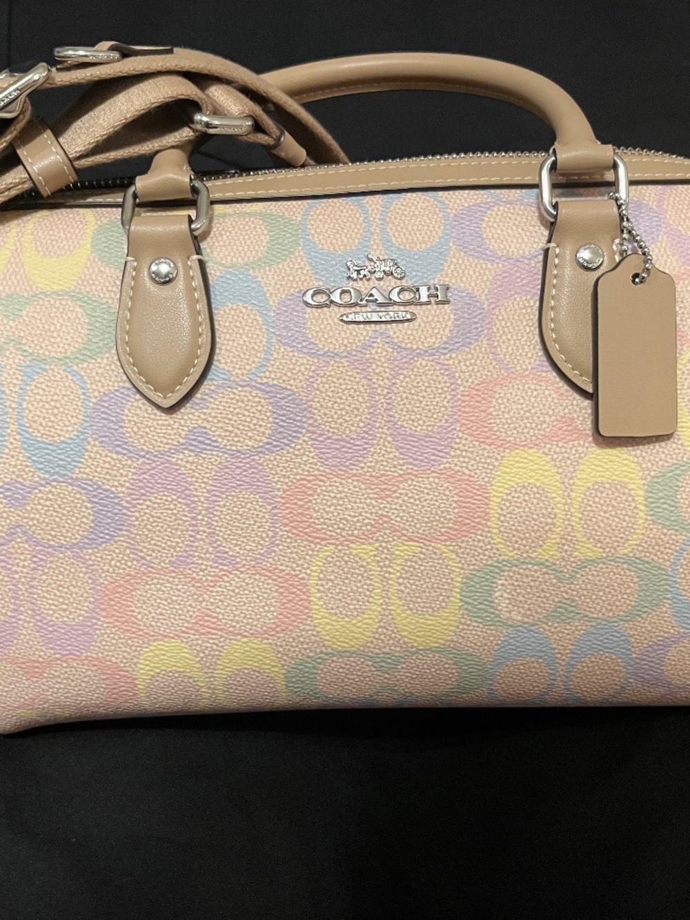 LIKE NEW Coach Rowan Pastel Rainbow Multicolor Signature Satchel Bag - Picture 2 of 13